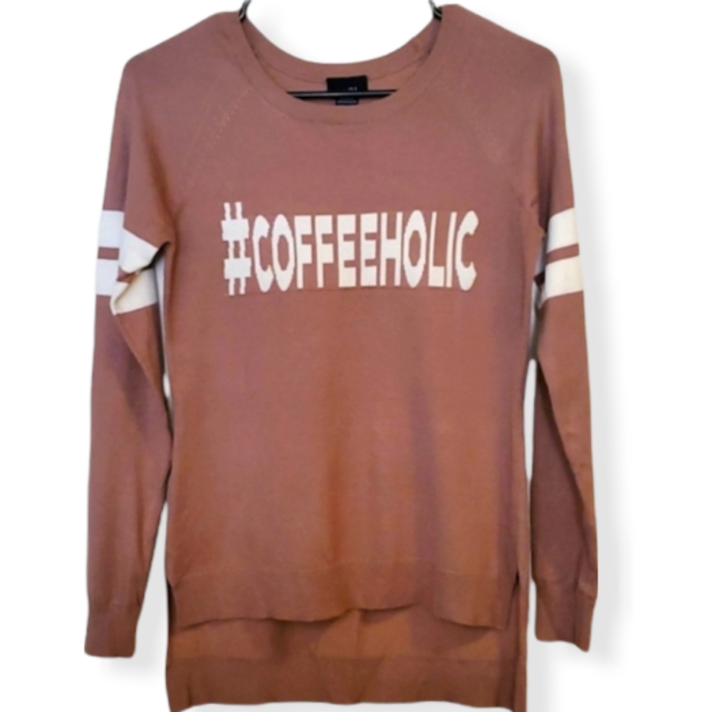 #COFFEEHOLIC☕ Tan Long Sleeve Sweater, Size S, by Rue21